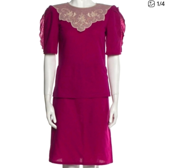 Sonia Rykiel Vintage Shift Dress Pink Lace Collar Cotton XS Rare Parisian Chic - Picture 5 of 6